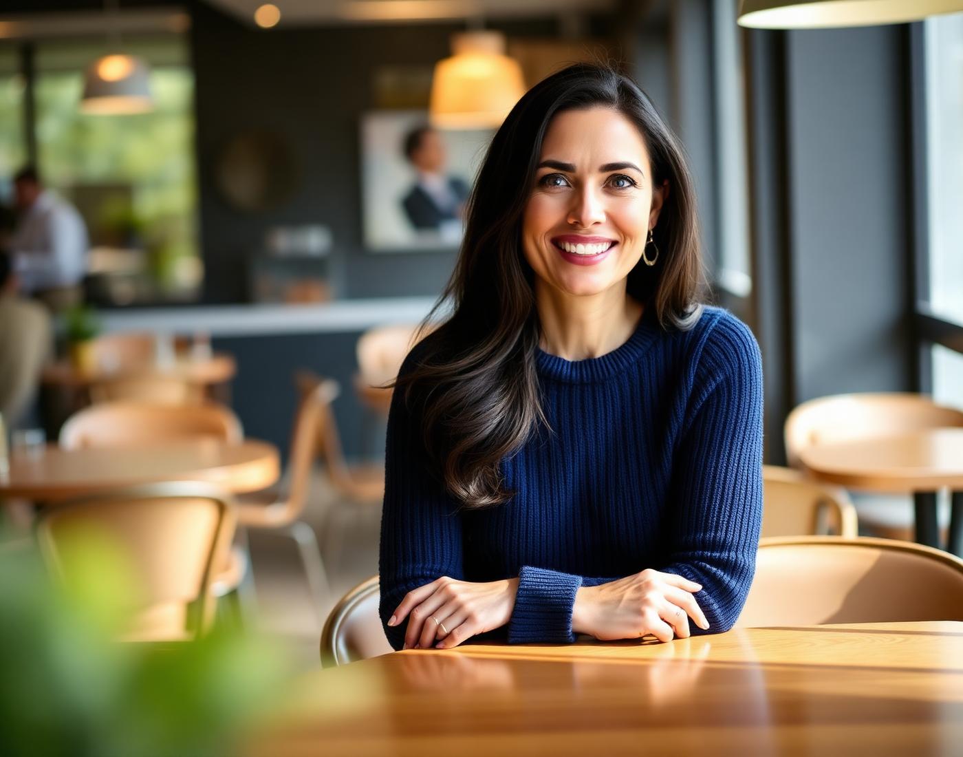 Confident female entrepreneur at an upscale café